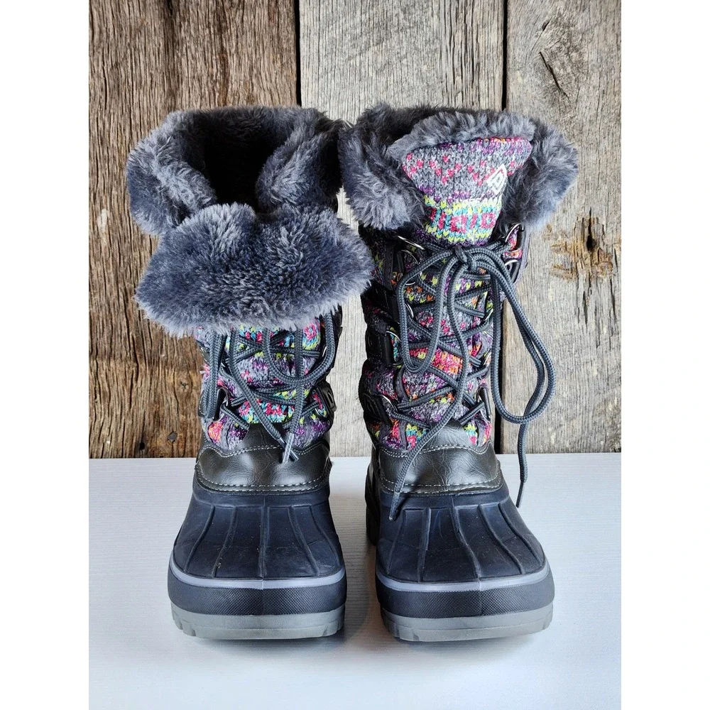 Kids Winter Snow Boots Dream Pairs Grey Multi Faux Fur Size 4